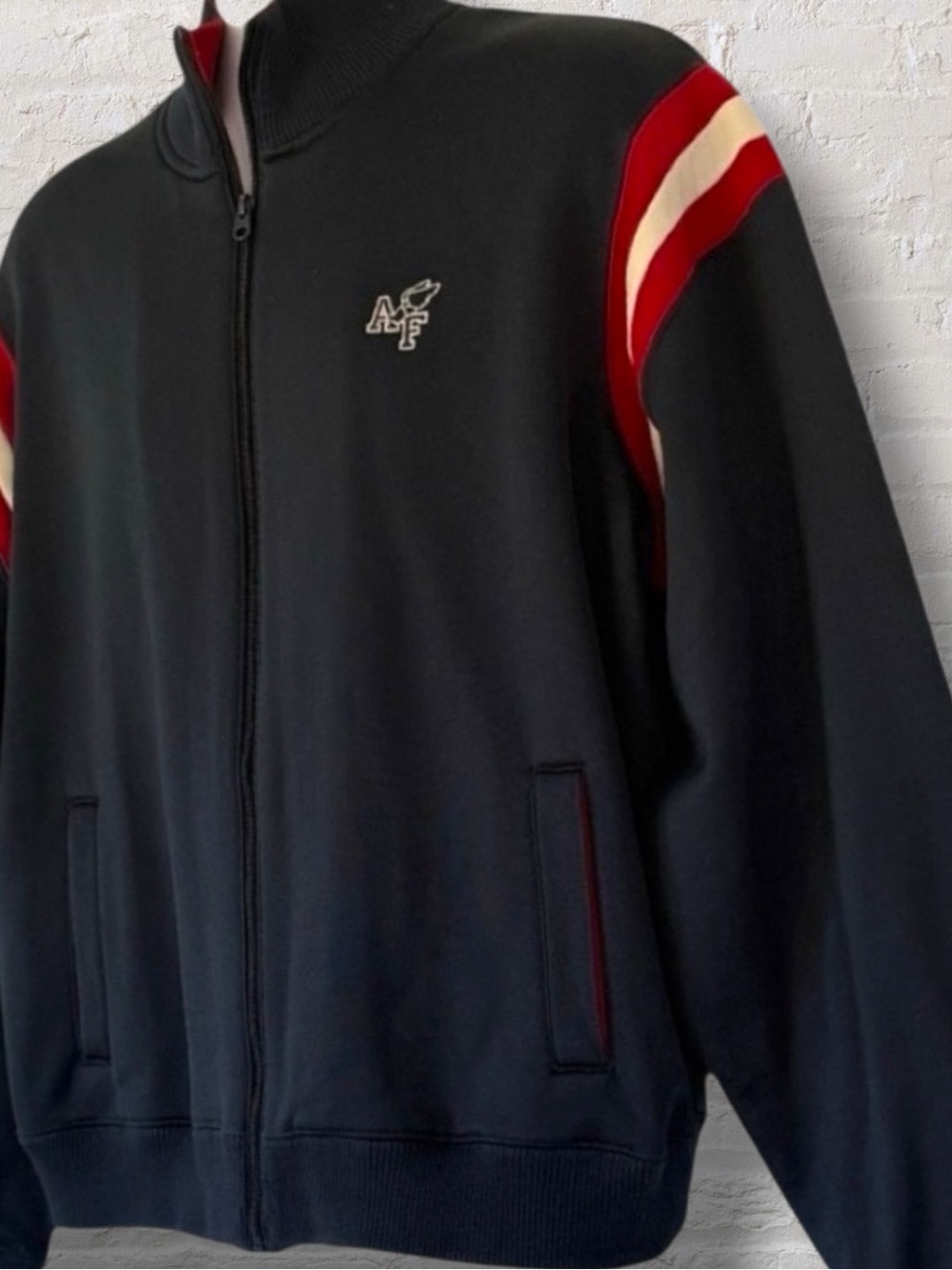 Vintage Abercrombie & Fitch Full Zip Jacket XL Red Stripe Track Style Navy - Picture 5 of 9